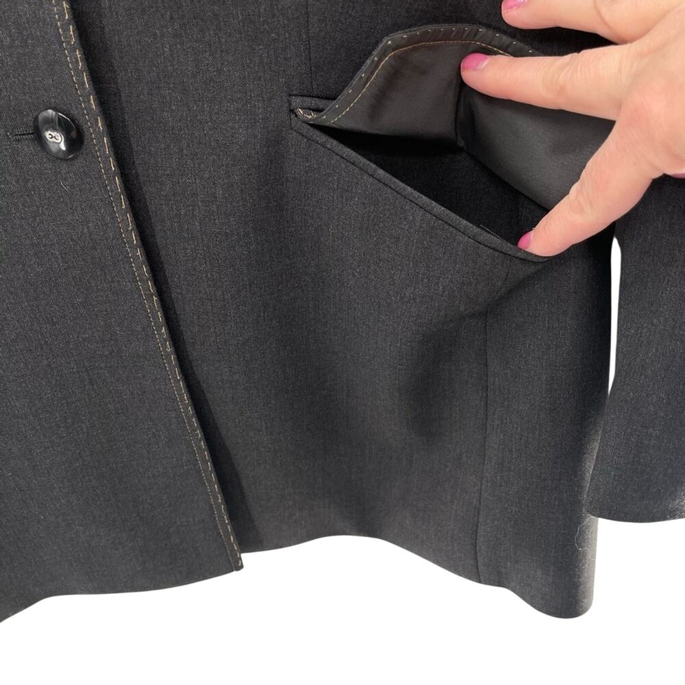 Escada Margaretha Ley Wool Contrast Stitch Denim Look Gray 2 Button Blazer US 12 - Picture 6 of 10